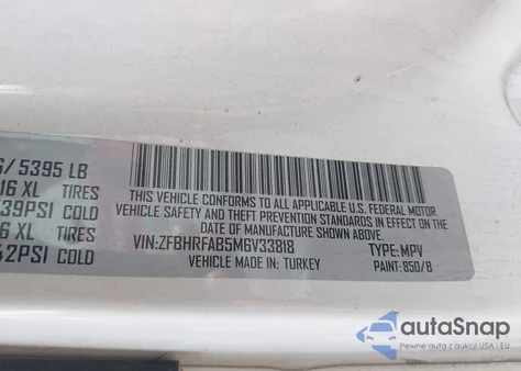 2021 Ram Promaster City Tradesman из США, поврежденный, VIN ZFBHRFAB5M6V33818